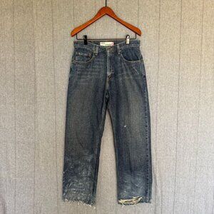 Vintage Levi's 569 Loose Straight Dark Dirty Denim Distressed Bottom Hem Jeans